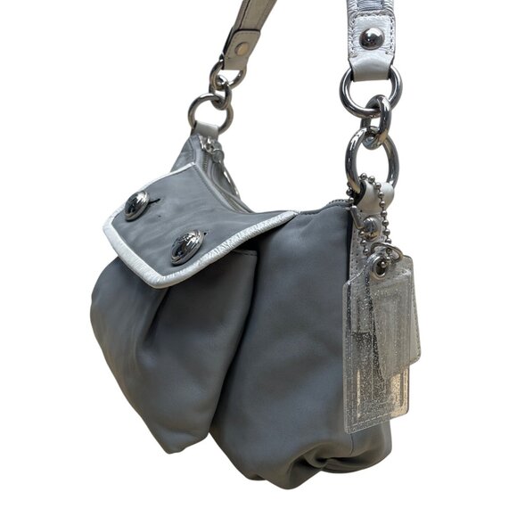 Coach Gray Leather With White & Glitter Tags Crossbody Strap Shoulder Bag Sz M - Picture 4 of 12
